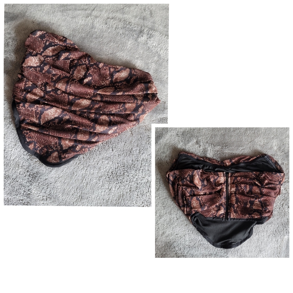 Fashion Nova Brown & Black Snake Print Strapless Crop Top